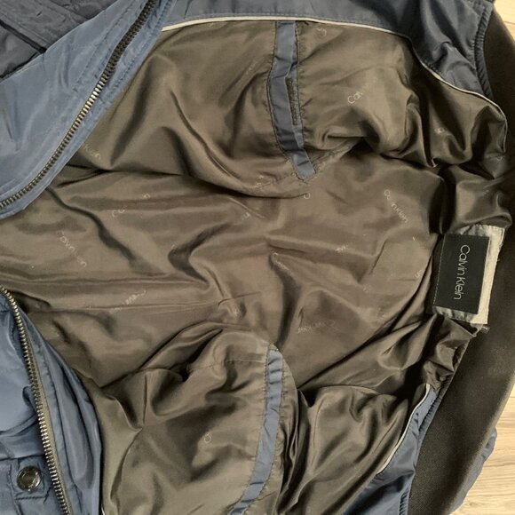 Men’s Calvin Klein Navy Blue Medium Jacket Quilted Diamond Pockets Repaired Cuff - Picture 7 of 13